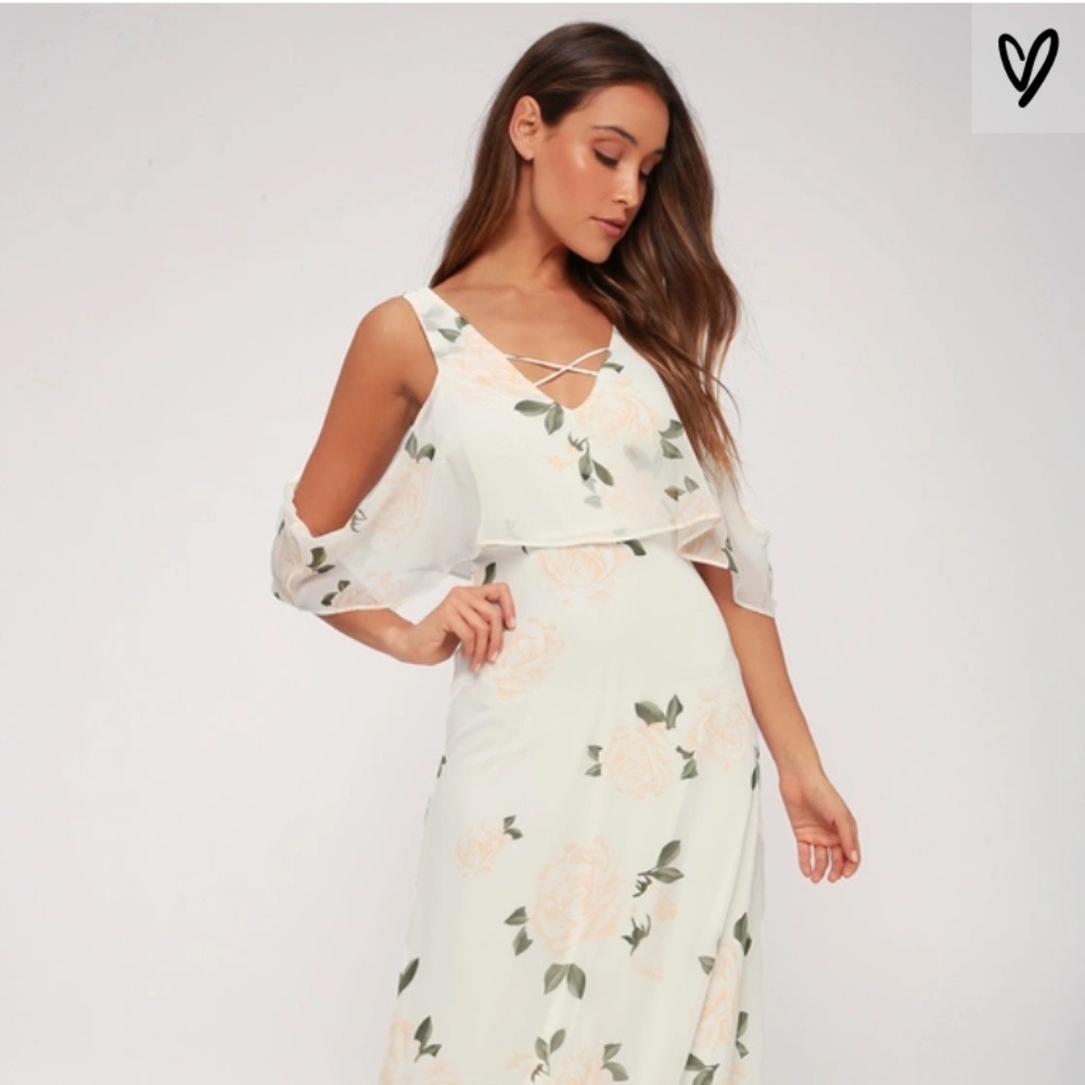 LULUS White Floral Print Maxi Dress